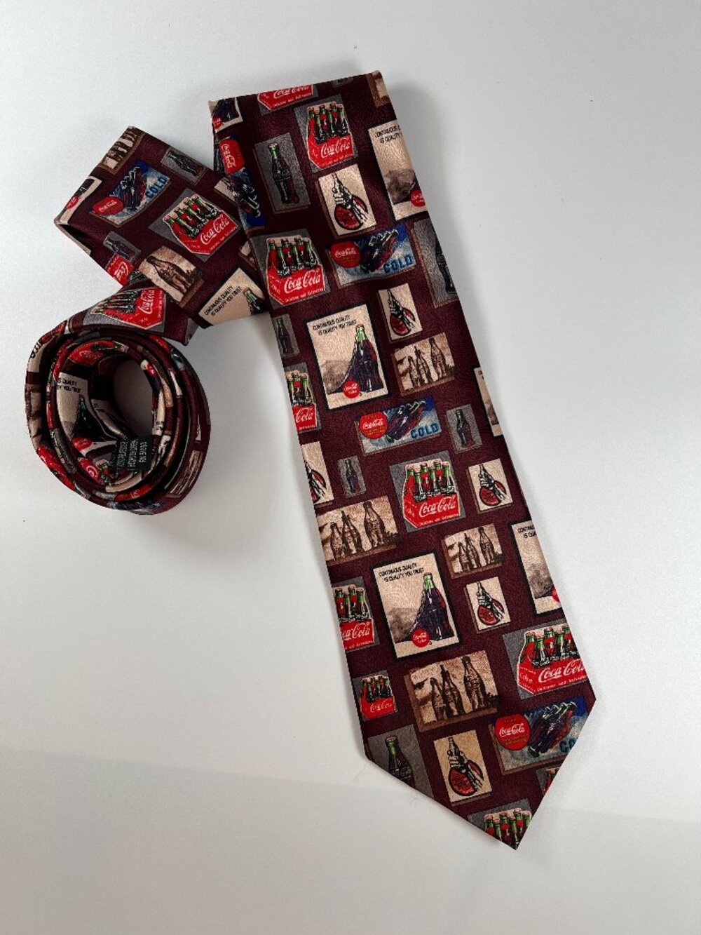Vintage Coca Cola Collage of Classic Coke Bottles 100% Polyester Neck Tie